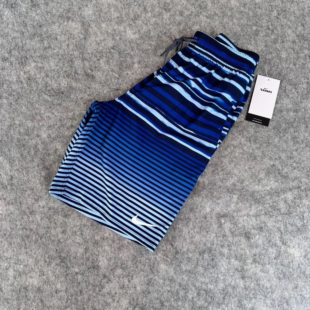 Nike Swim Mens Blue Striped 9 Inch Inseam Board Shorts NESSD545-440 Size S NEW